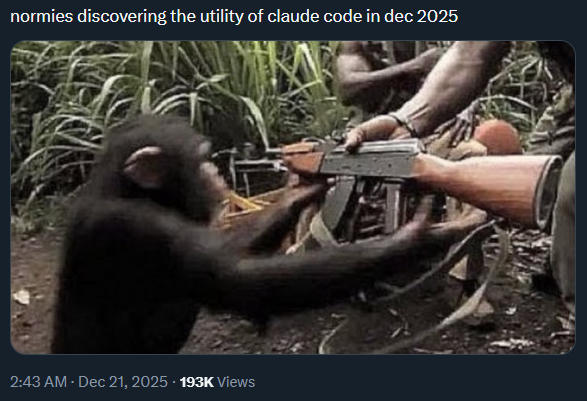 Normies discovering the utility of Claude Code in Dec 2025